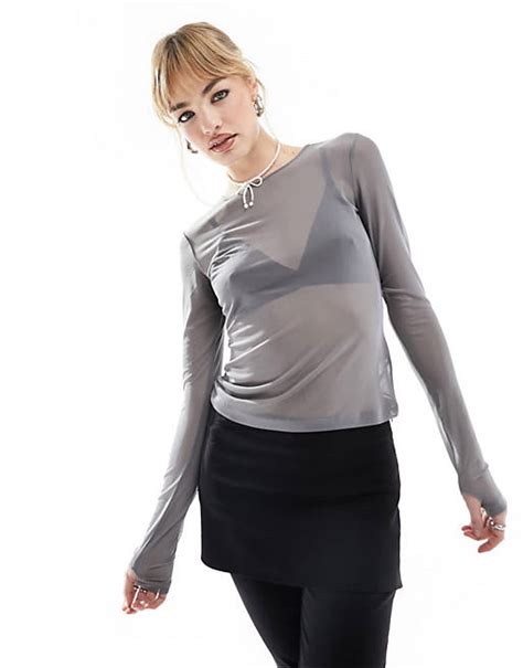 Top En Tulle à Strass Gris Granite 